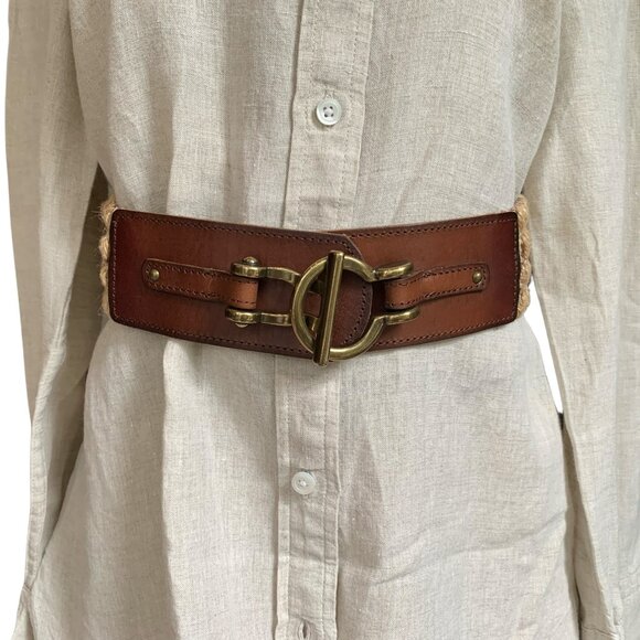 Fossil Leather & Macrame Stretch Belt with Burnished Gold Buckle Womens O/S - Picture 7 of 14